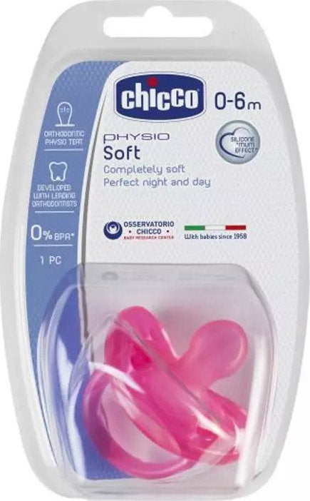 Chicco Ορθοδοντική Πιπίλα Σιλικόνης για 0-6 μηνών με Θήκη Ροζ