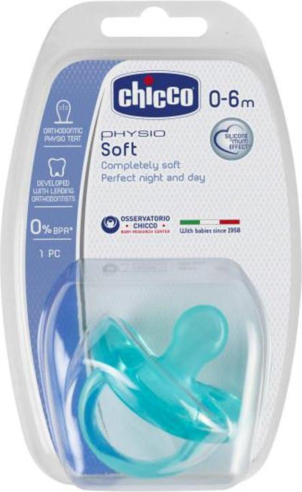 Chicco Ορθοδοντική Πιπίλα Σιλικόνης για 0-6 μηνών με Θήκη Σιέλ