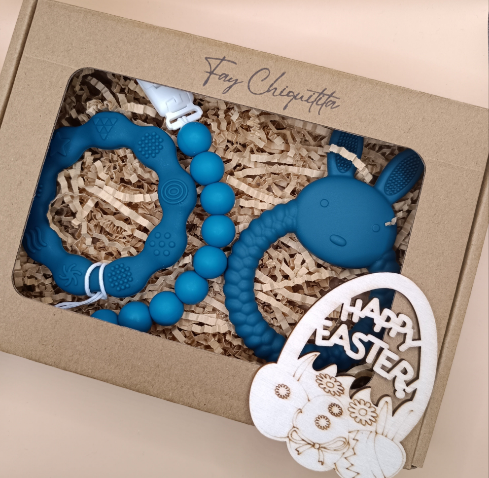 Mini teething gift box - bruish green