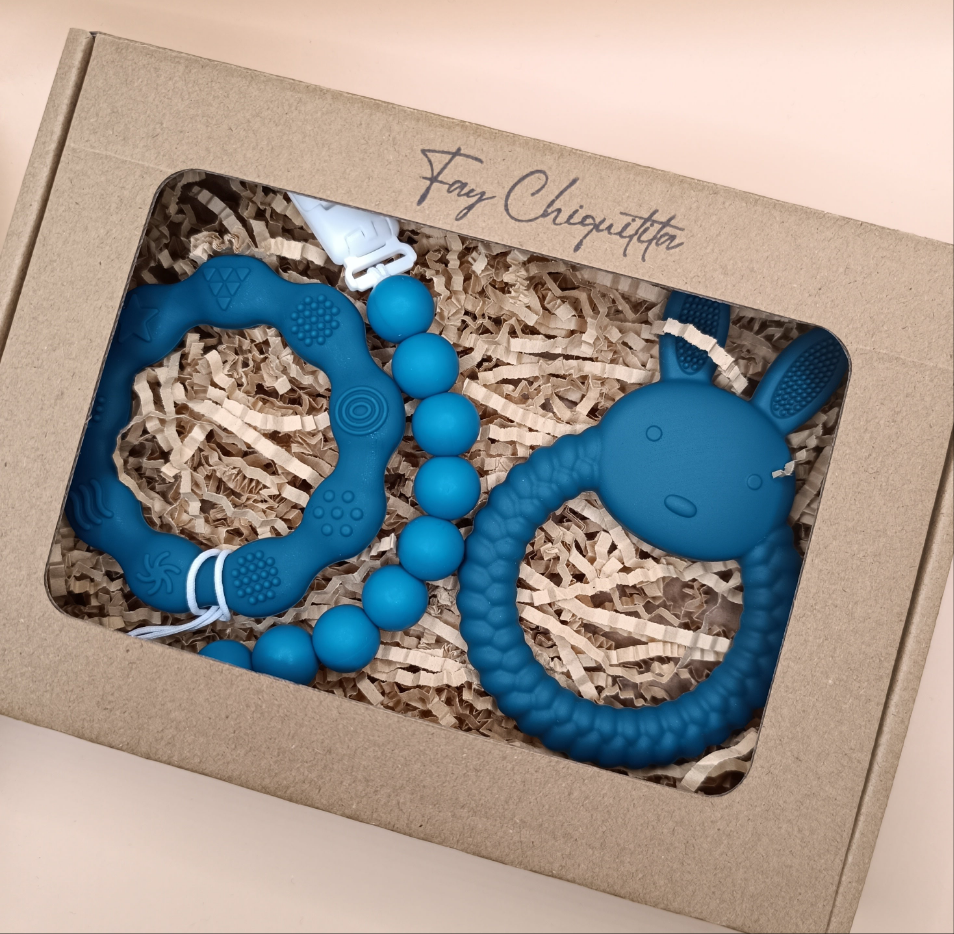 Mini teething gift box - bruish green