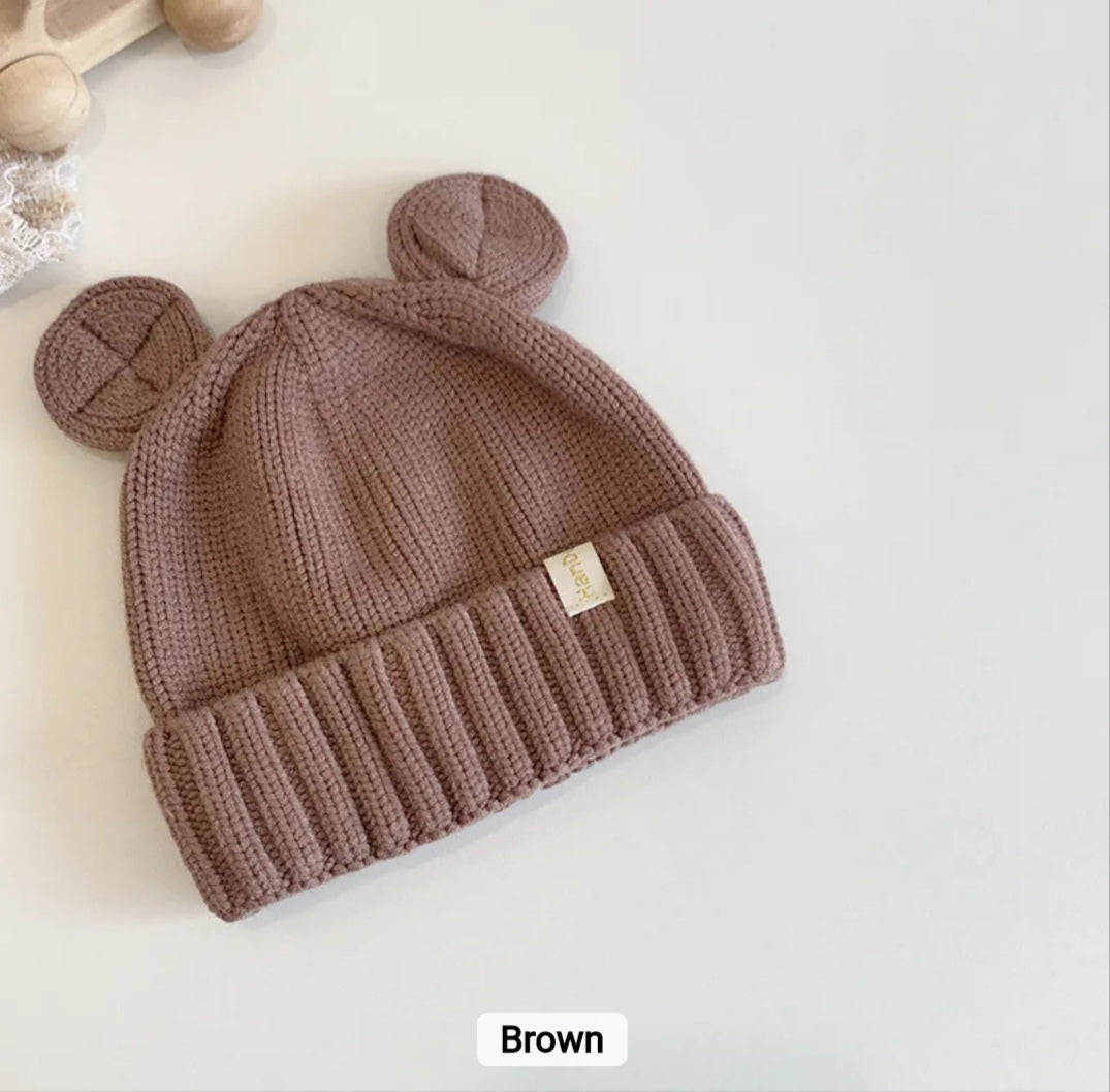 Βρεφικό πλεκτό σκουφάκι με αυτακια - Brown -20% 🔥