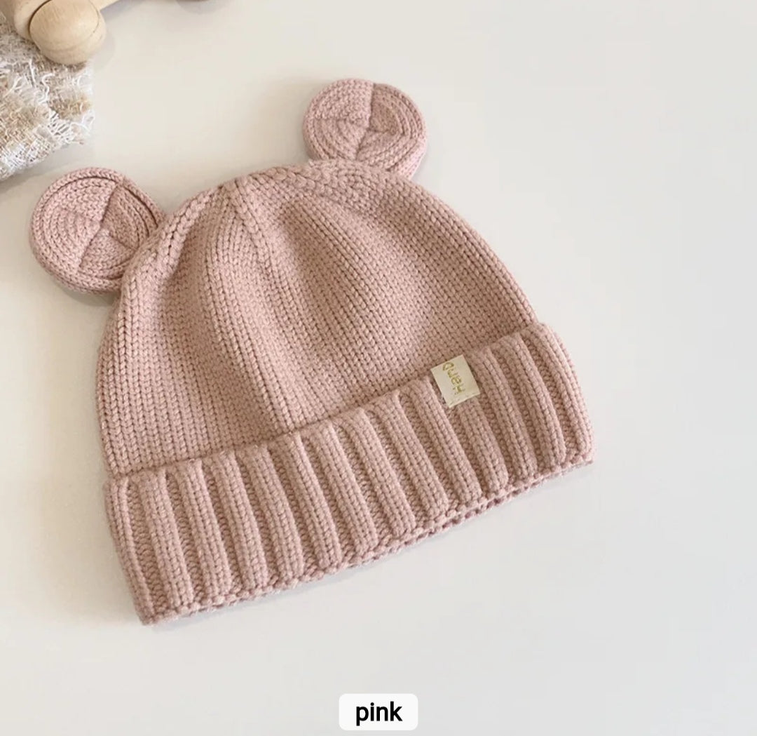 Βρεφικό πλεκτό σκουφάκι με αυτακια - Pink -20% 🔥