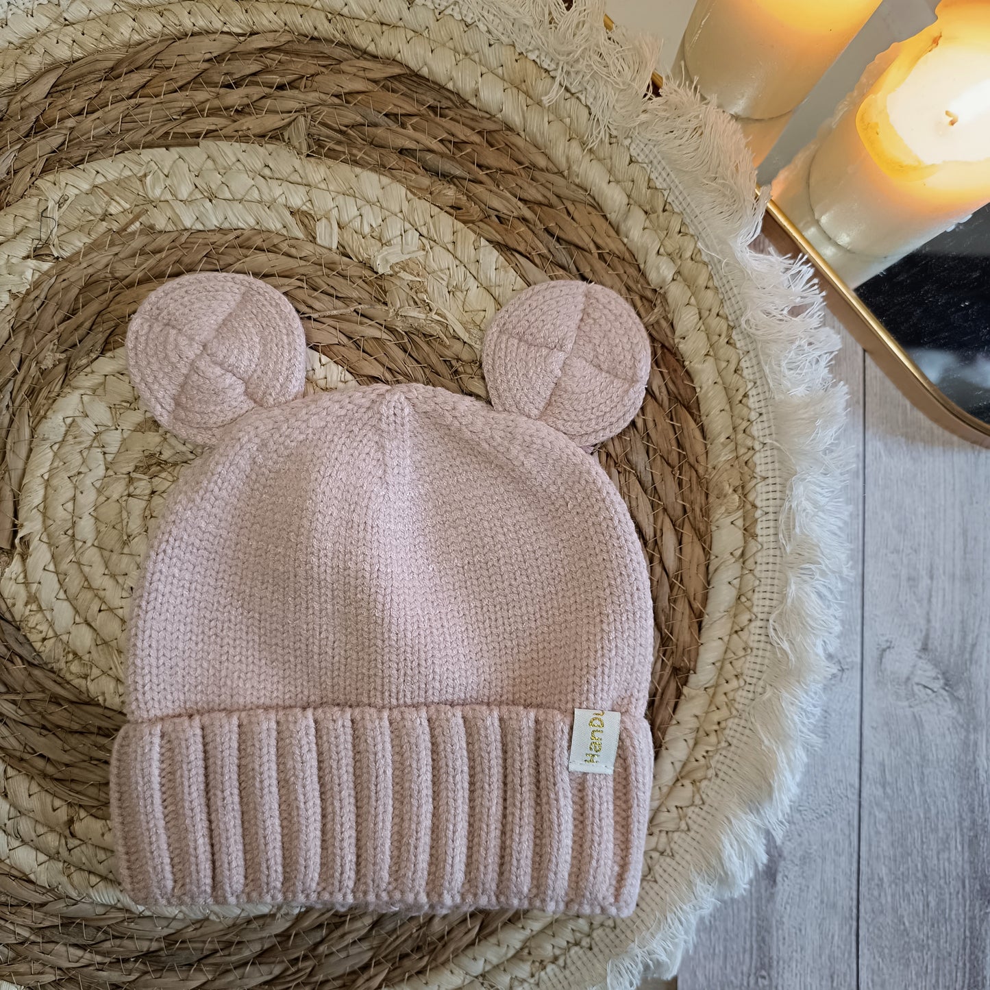 Βρεφικό πλεκτό σκουφάκι με αυτακια - Pink -20% 🔥
