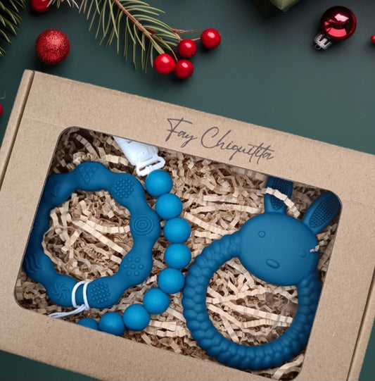 Mini teething gift box - bruish green